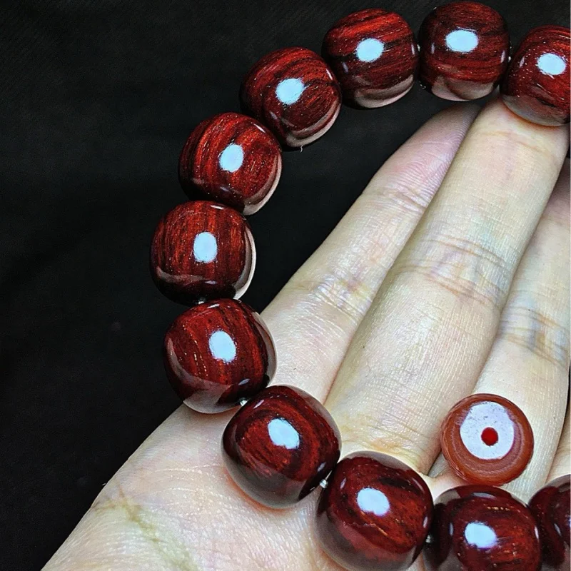 Indian small-leaf rosewood bracelet 1314 vintage-style with a wine red base and gold specks, unisex Buddhist prayer beads