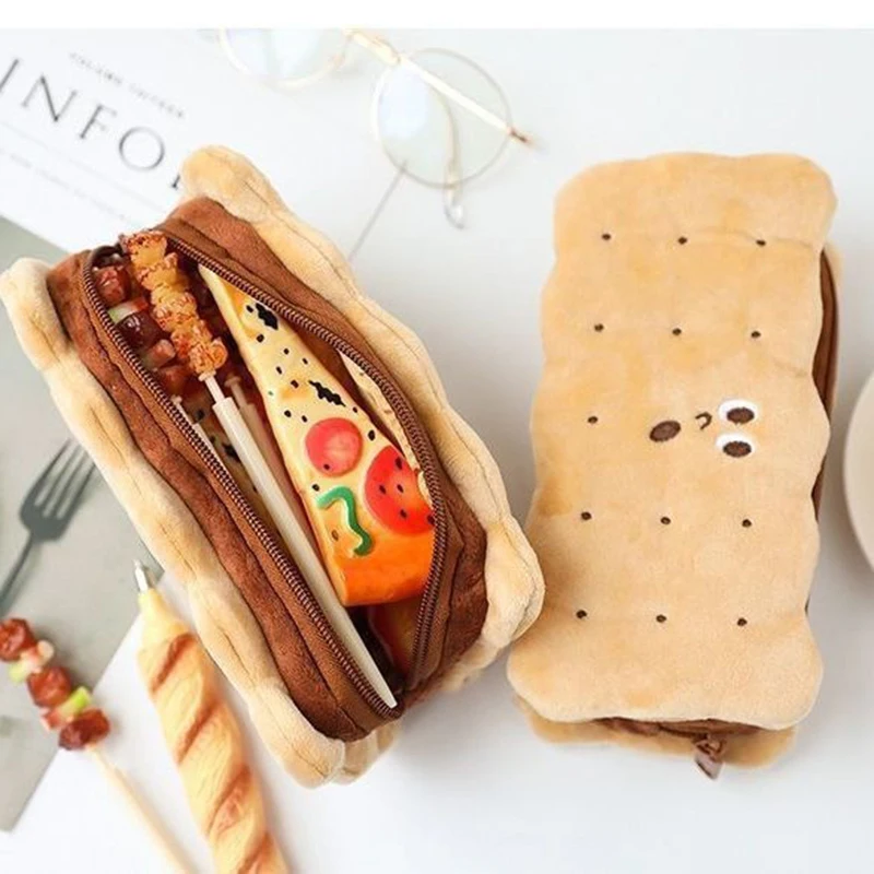 Creative Simulation Sandwich Biscuit Pencil Bag Kawaii Plush Pencil Bag Student Stationery Storage Bag Student Supplies