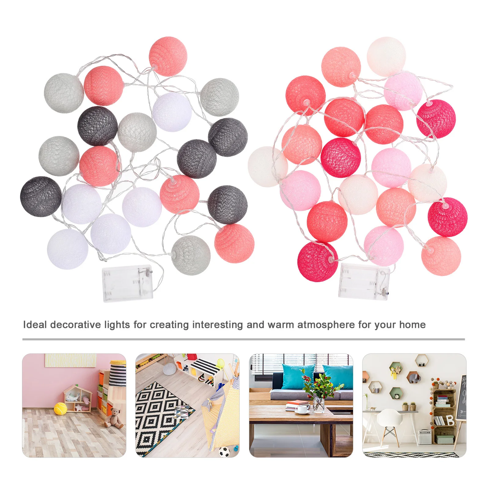 

2Pcs 3M 20 Leds Cotton Ball String Light for Christmas Decor Indoor Outdoor Party Holiday Fairy Lights Home Garden Decoration