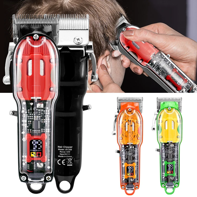 Professional Hair Clipper for Men Rechargeable Wireless Hair Trimmer with Limit Comb Transparent Cover Hair Cutting Machine Tool