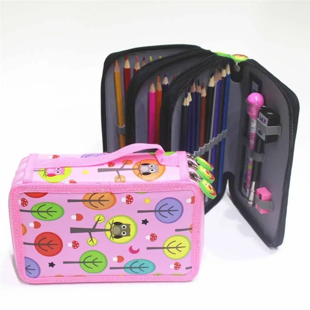 32/52/72 Hole Sketch Pencil Case Cartoon Large Capacity Pen Storage Bag Multiple Compartments Zipper Closure