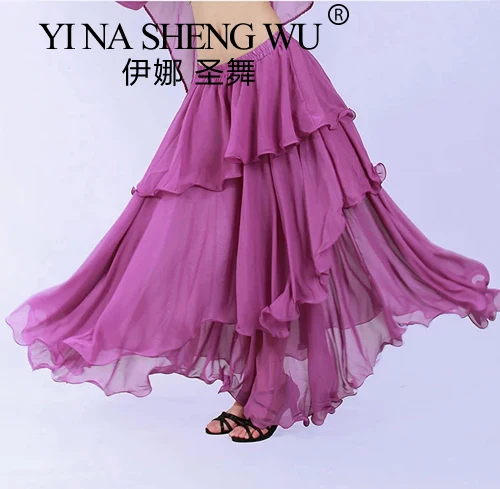 3 طبقات الملابس الهندية النساء بوليوود ملابس الرقص الهندي مطوي تنورة عالية الخصر تنورة طويلة الشيفون الرقص الشرقي التنانير #1