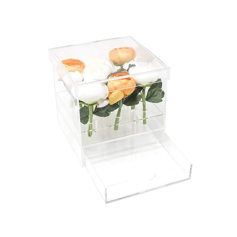 New Clear Acrylic Flower Box With Drawer 9 Holes Drawer Rose Flower Box Valentine\'s Day Wedding Decor Gift Box Wholesale