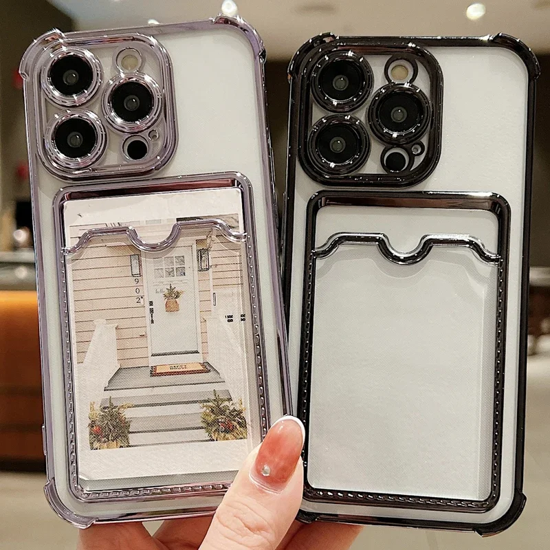 حافظة سيليكون فاخرة مطلية بحامل بطاقات ، غطاء واقي ناعم ، فتحة بطاقات ضد للصدمات ، غطاء خلفي لهاتف أيفون 15 و 14 و 13 و 12 و 11 برو ماكس بلس #2