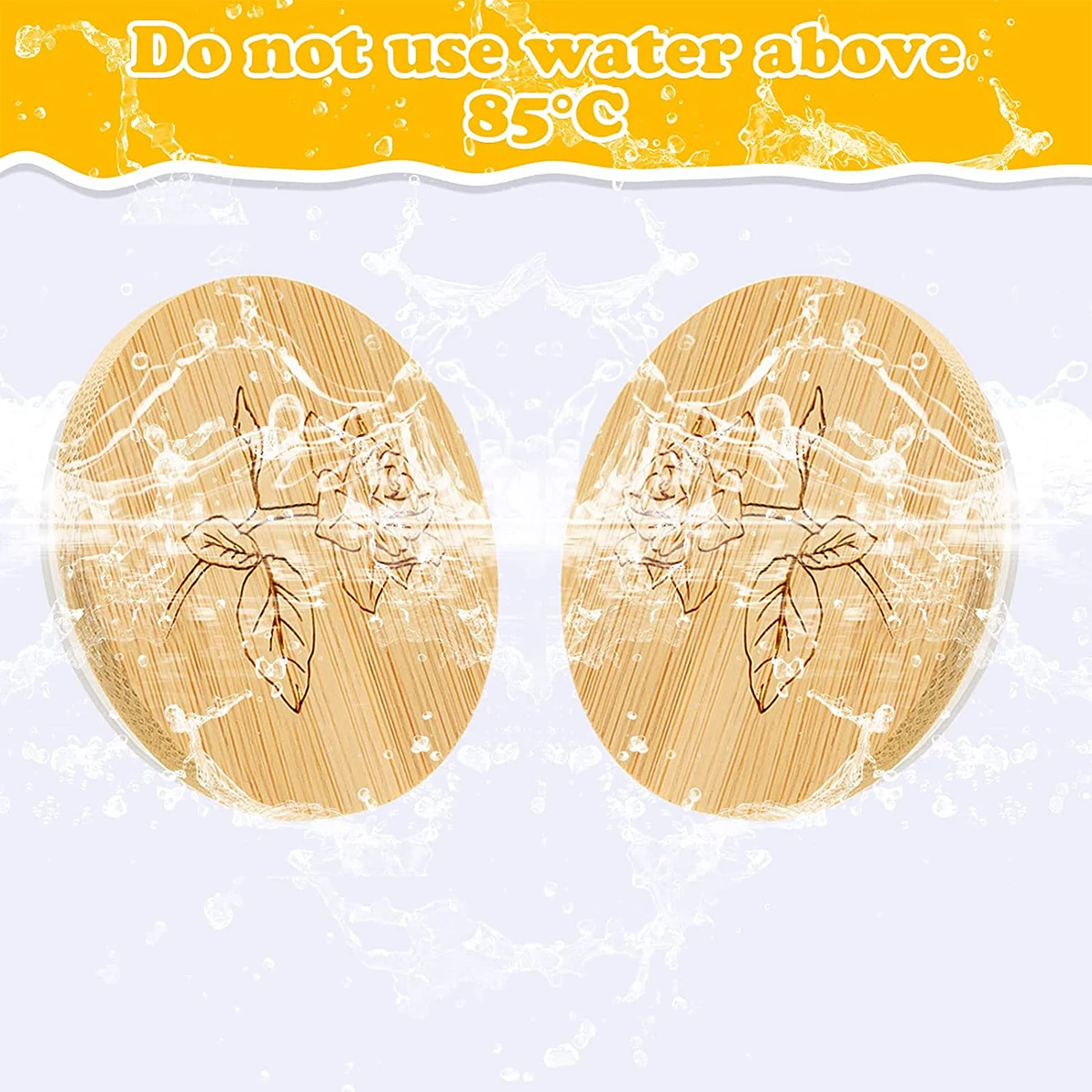 أغطية برطمانات الخيزران Oui مع حلقات مانعة للتسرب من السيليكون ، أغطية تخزين الفم الواسعة ، نمط الورد ، خالية من بيسفينول أ ، 6 عبوات ، 68 ~