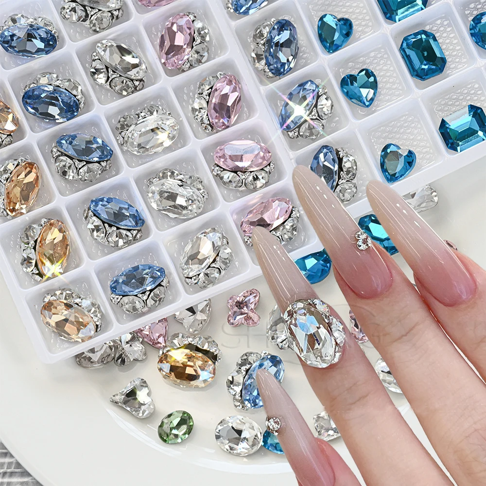 

20pcs 3D Oval Heart Crystal Zircon Nail Charms Rhinestones Square Butterfly Mixed Size Nail Diamond Jewelry Luxury Nail Gemstone