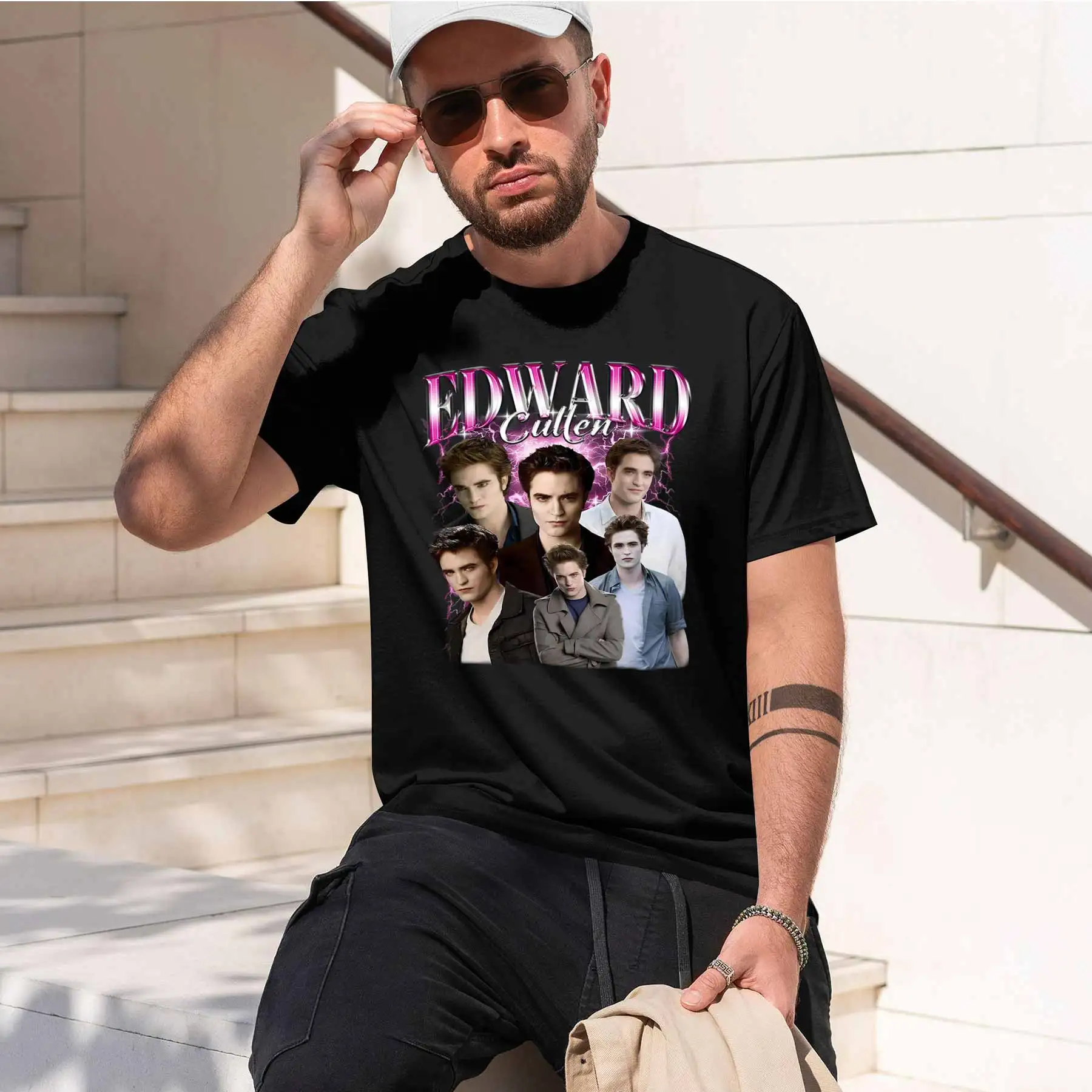 new printed T-shirt Men's Twilight Edward Cullen Collage Print T-Shirt Retro Movie Casual Top