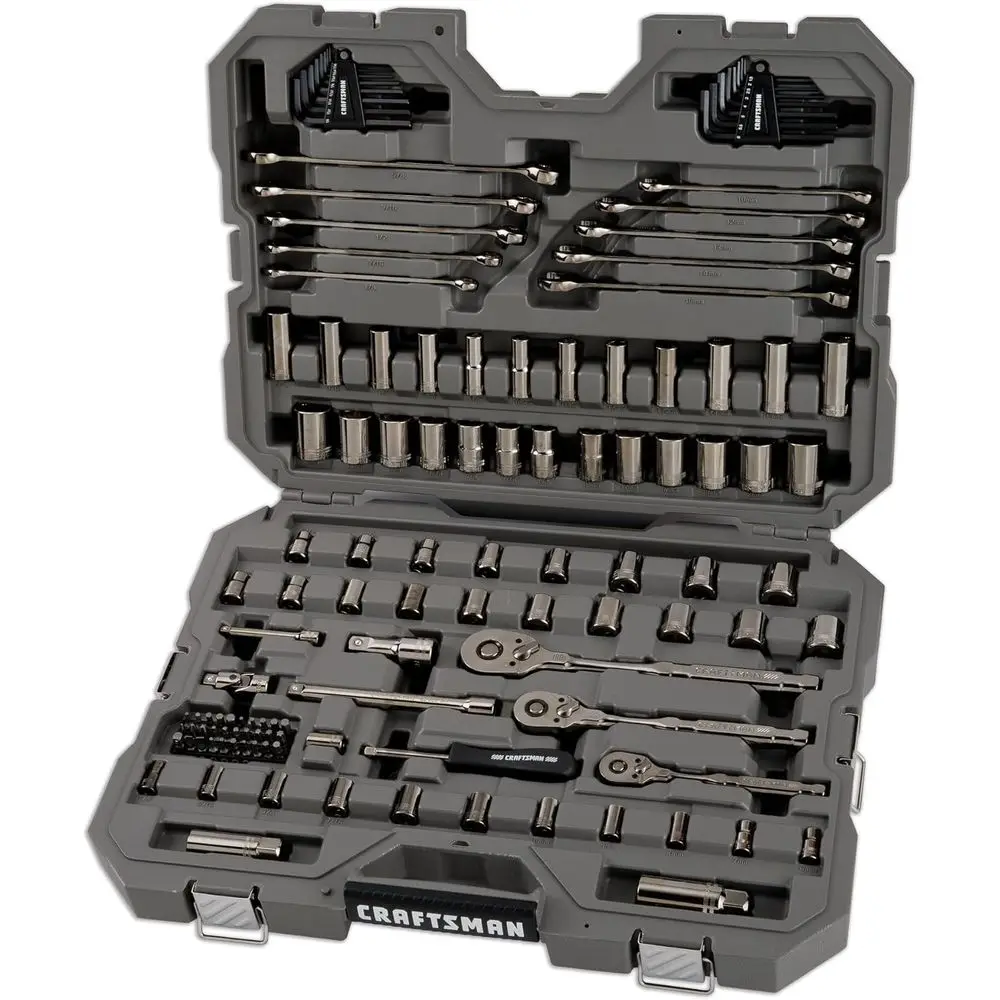 

121-Piece Gunmetal Chrome Mechanics Tool Kit with SAE/Metric Sockets, Hard Case
