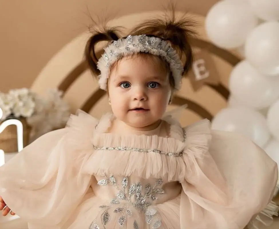 Niedliche Prinzessin Kleid Mädchen Geburtstags kleid geschwollene Blumen mädchen Kleid Kind Glitzer Baby Kleid