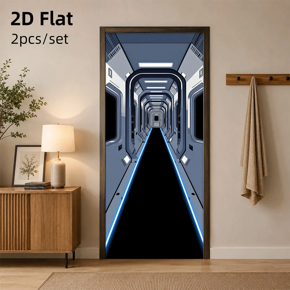 One sci-fi spacecraft channel door sticker, space capsule corridor design, self-adhesive waterproof 2D flat