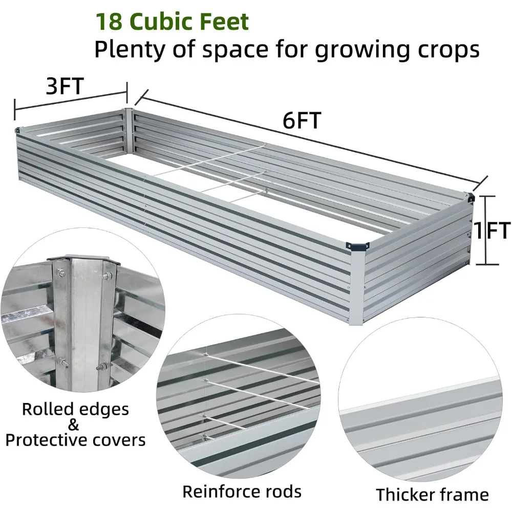 2 Pack 6x3x1FT Galvanized Raised Garden Beds Kit Outdoor Metal Planter Box for Vegetable Flower Herbs