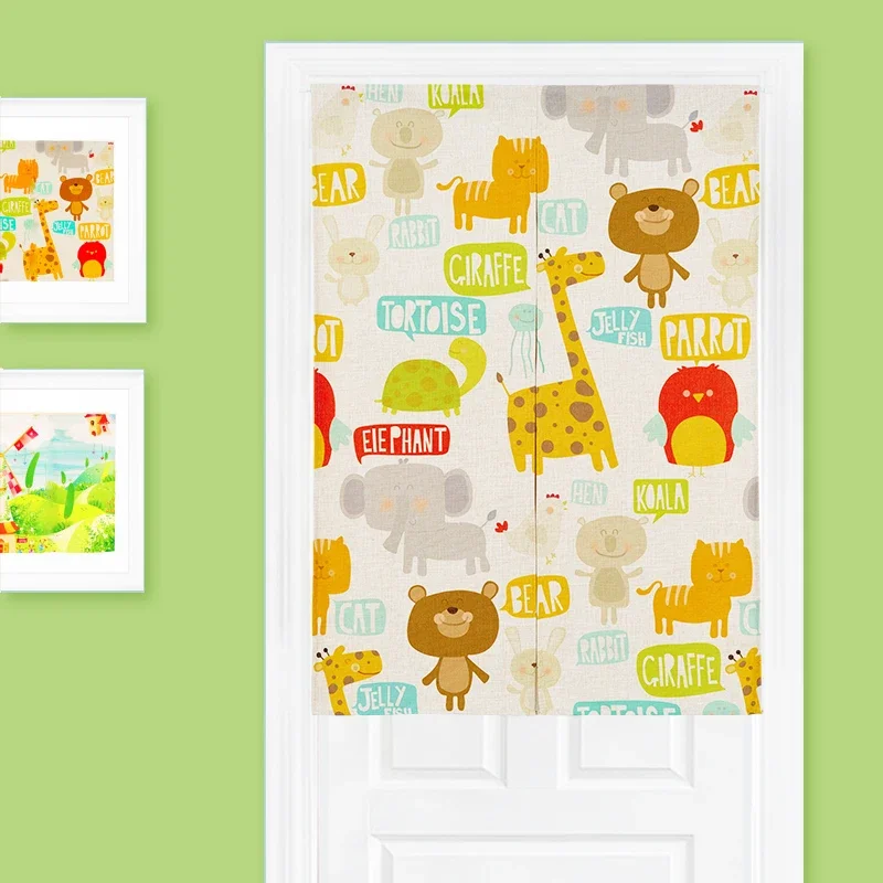 Cartoon Rainbow Door Curtain Linen Children Study Bedroom Restaurant Kitchen Entrance Partition Half-Curtain Home Decor Curtains