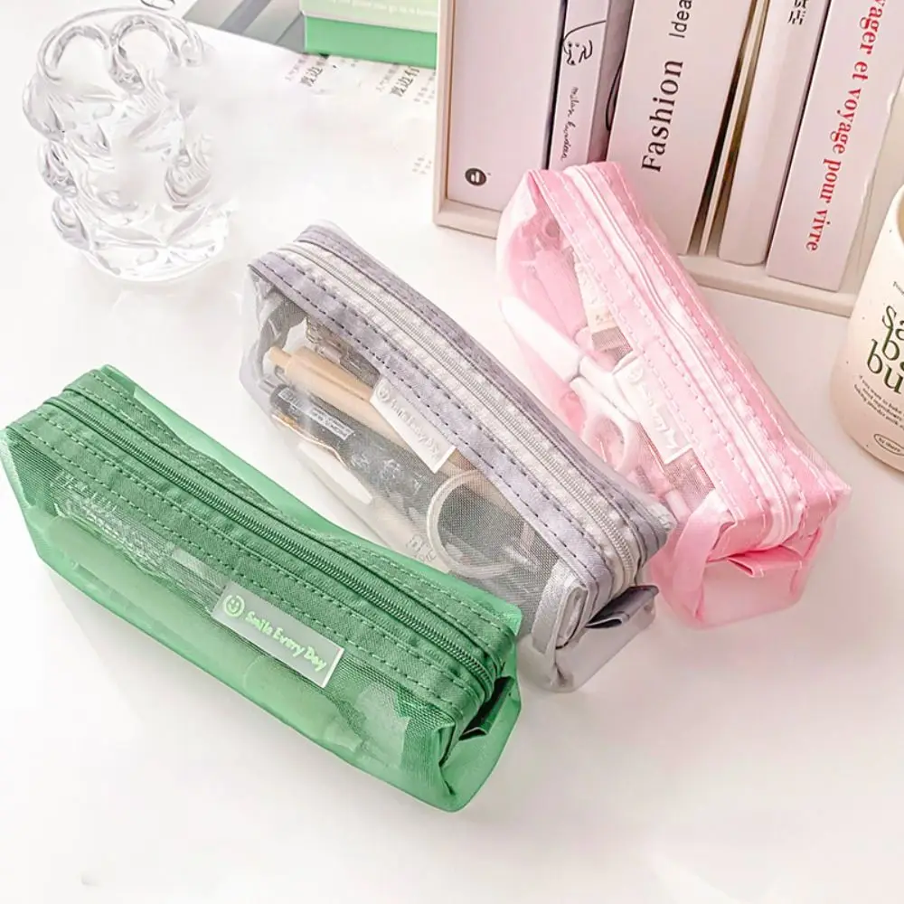 Simple Transparent Mesh Pencil Case Large Capacity Portable Test Stationery Bag Wear-resistant Multi-functional Storage Pouch