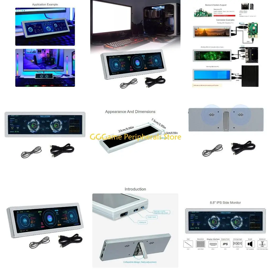 

U55B 8.8 Inch Side Display 8.8 inch IPS side Monitor 480×1920 for Computers and PCs Built in Speaker with Alloy Housing.