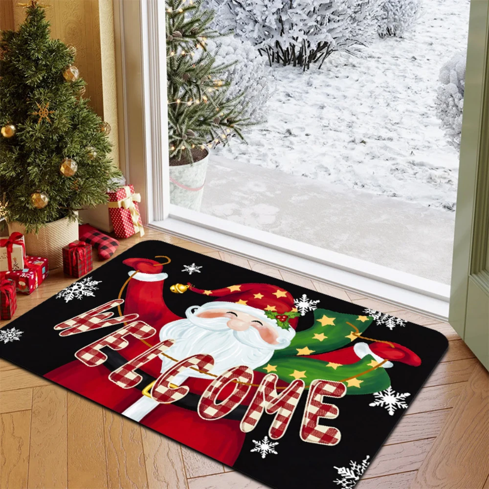 Santa Welcome Snowflake Door Mat front porch patio sliding door cabin backyard Merry Christmas household decor floor mat gift