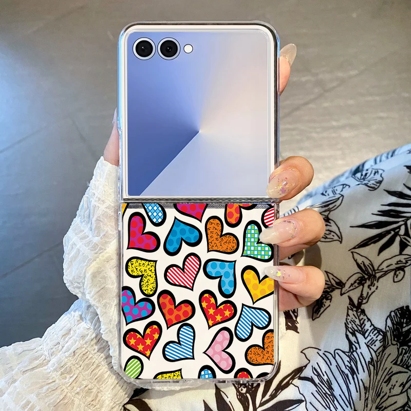 Cartoon Hearts Print Folding Phone Case For Samsung Galaxy Z Flip 8 7 6 5 4 3 Clear Hard Cover For Galaxy Z Flip8 Flip7 FE Flip6