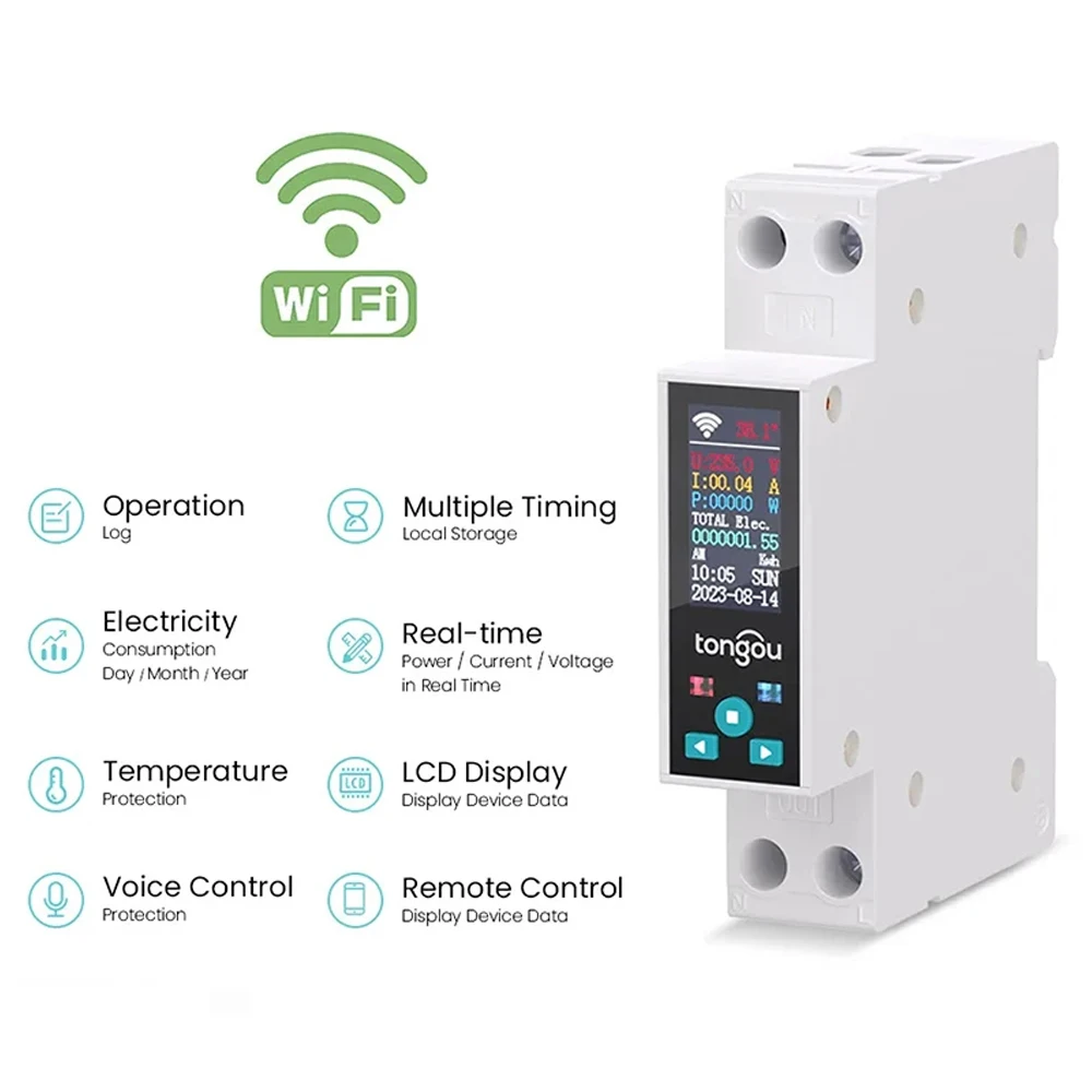 

1P 50A WIFI Smart Circuit Breaker Switch LCD Energy Meter KWh Power Metering Timer Relay Remote Control By Smart Life APP