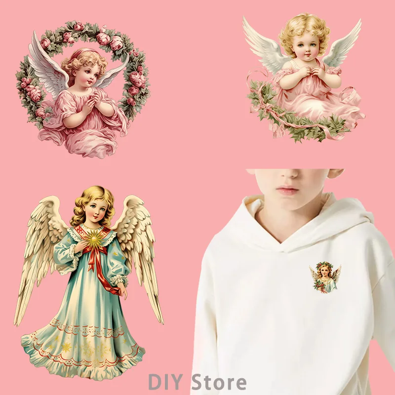 Retro style angel dtf transfers ready to press Heat Transfer On Clothes patches for clothing iron on heat transfer.