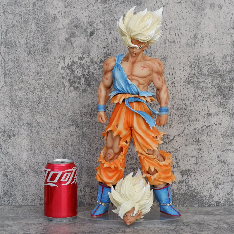 44cm Dragon Ball Anime Figure Battle Damage Edition Double-Head Replaceable Goku Model Figures Toy Collectible Ornaments Gift