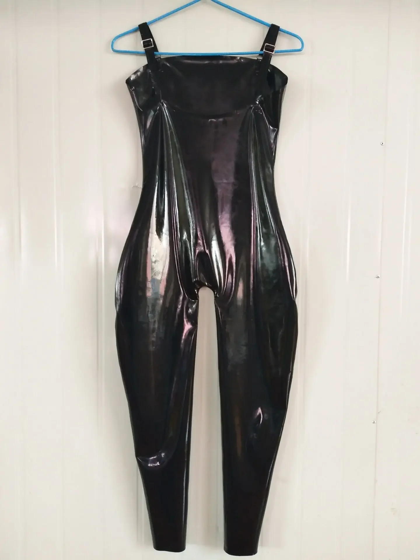 

Latex Unisex Black Strap Siamese Set Sexy Handsome Catsuit 0.4mm Size XXS-XXL