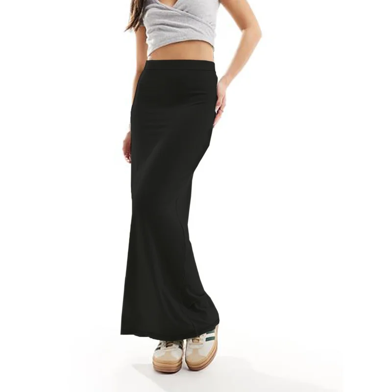 

Solid Color Regular Fit Midi Skirt 2026 Women's Elastic Waist Casual Office Slimming Elegant Skirt