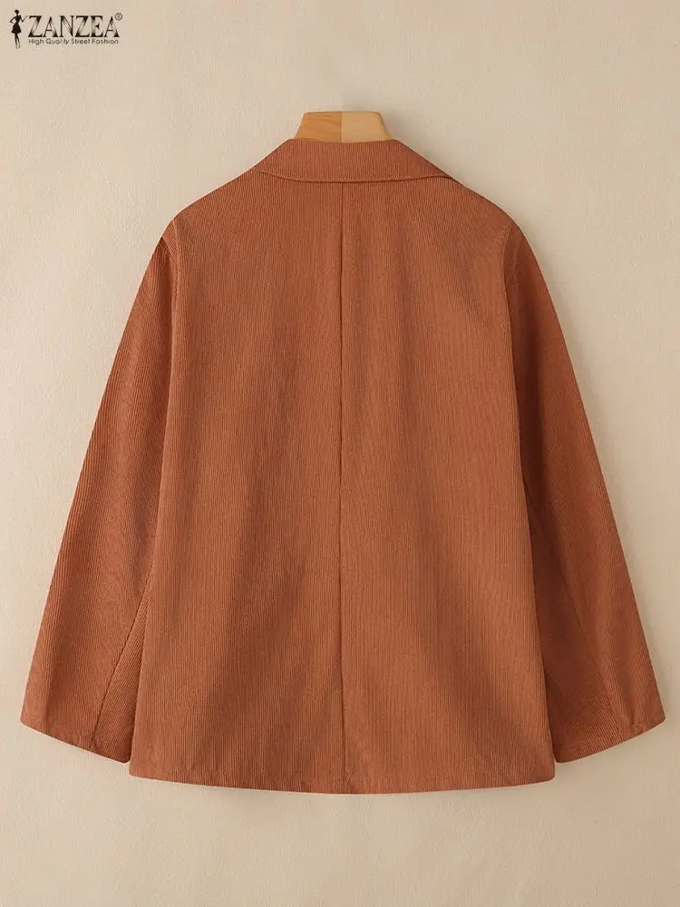 Feminino fw 2025 veludo casual blazer elegante entalhado lapela manga longa bolsos remendo botão acima terno jaquetas zanzea deslocamento