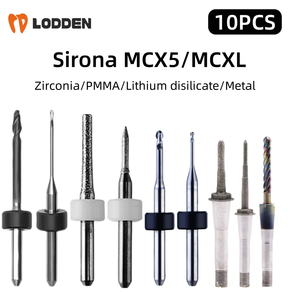 10pcs Dental Milling Burs for Sirona MCX5/MCXL CAD CAM Cylinder Bur Finisher10 Shaper25 Denture Milling Cutters Lodden Materials