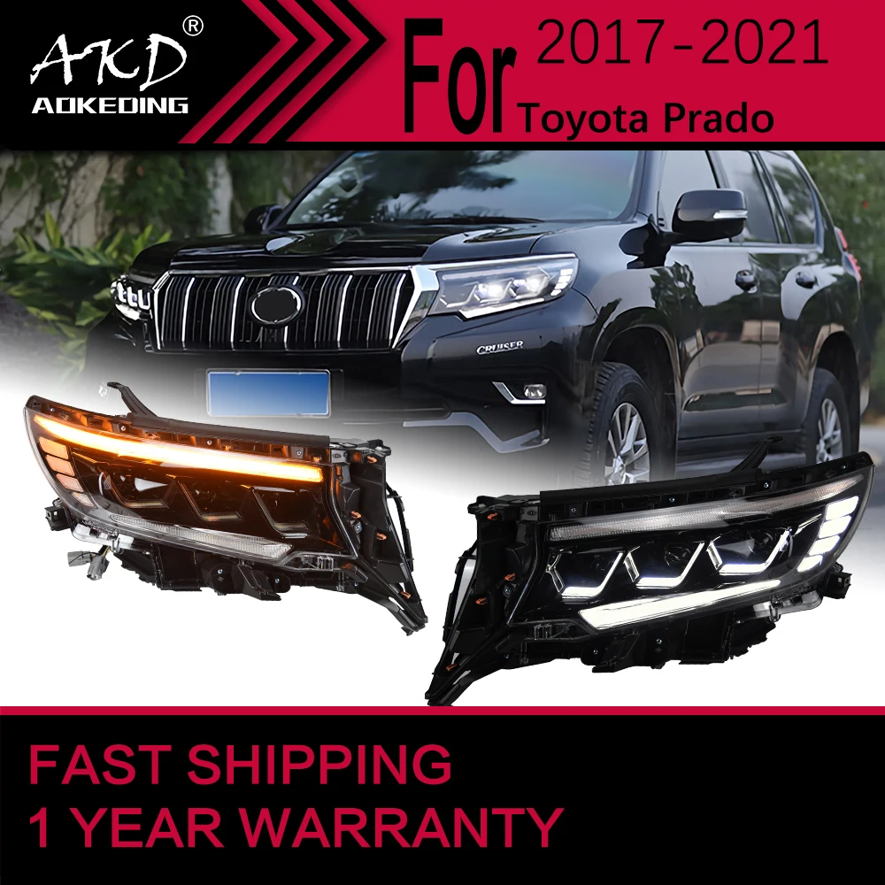 

Автомобильные фары для Toyota Prado, светодиодные фары 2017-2021 Prado, передняя фара Drl, динамический сигнал, Проекционные линзы, автомобильные аксессуары