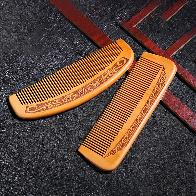 Natural Peach Wood Comb Anti-Static Wide Tooth Hair Combs Head Massage Hair Care Comb Detangling Portable