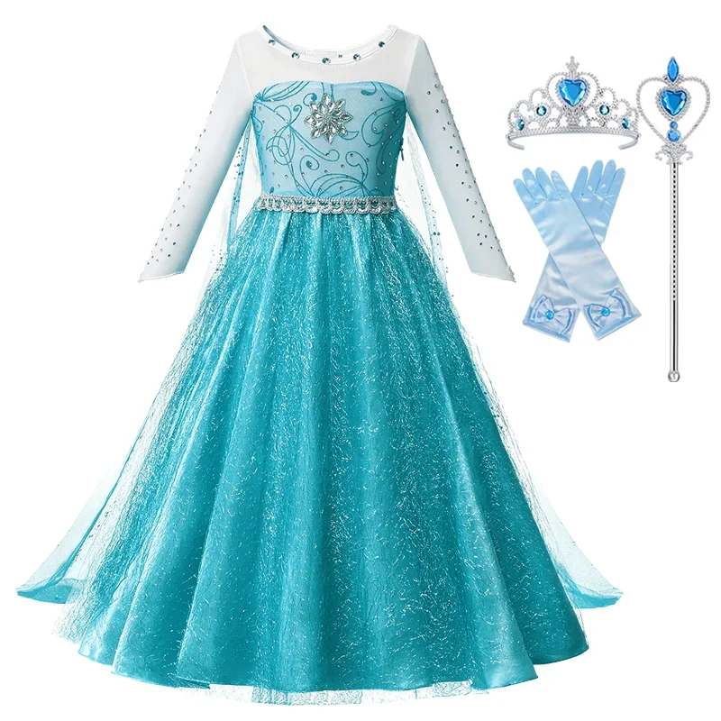 Fancy Snow Queen Elsa Costume Girls Carnival Birthday Princess Dress Kids Halloween Elsa Cosplay Party Dress Vesidos for 4-10Yrs