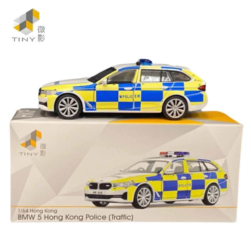 1/64 BMW Hong Kong Police car G31 AM6141 alloy model, children's collection of decorative toys, holiday gifts for children.