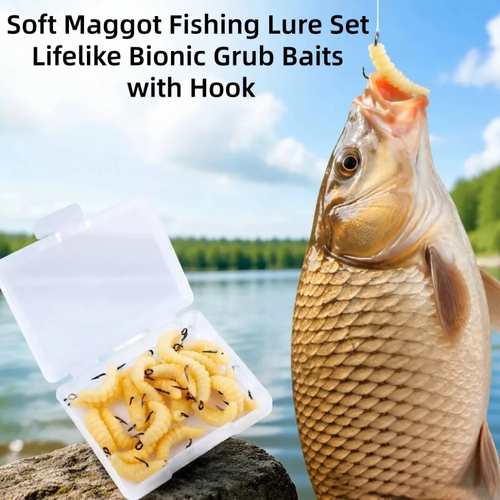 15pcs/box Soft Rubber Maggot Fishing Lure Set Lifelike Bionic Grub Baits with Hook Ideal for Multiple Freshwater Fishing Bait