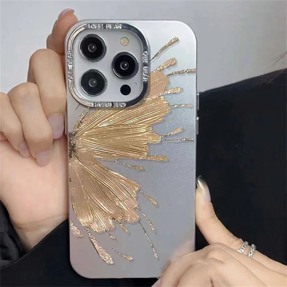 

Luxury INS Glitter Butterfly Metal Lens Protective Soft Phone Case For IPhone 15 Pro Max 14 13 12 Pro 11 15Plus Shockproof Cover