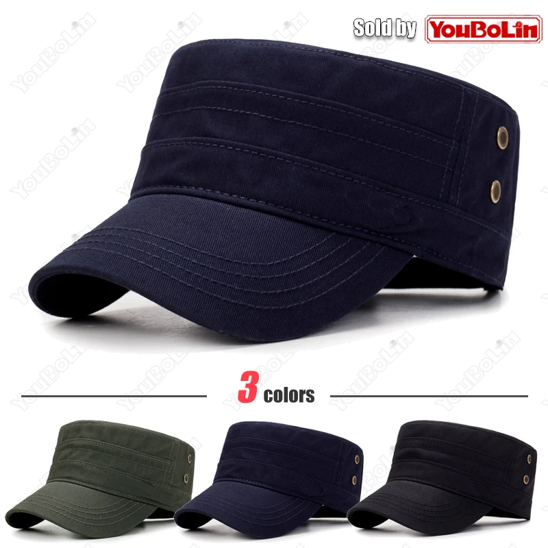 Small Iron Label Flat Cap Spring Outdoor Travel Hat For Men Cotton Shield Cap