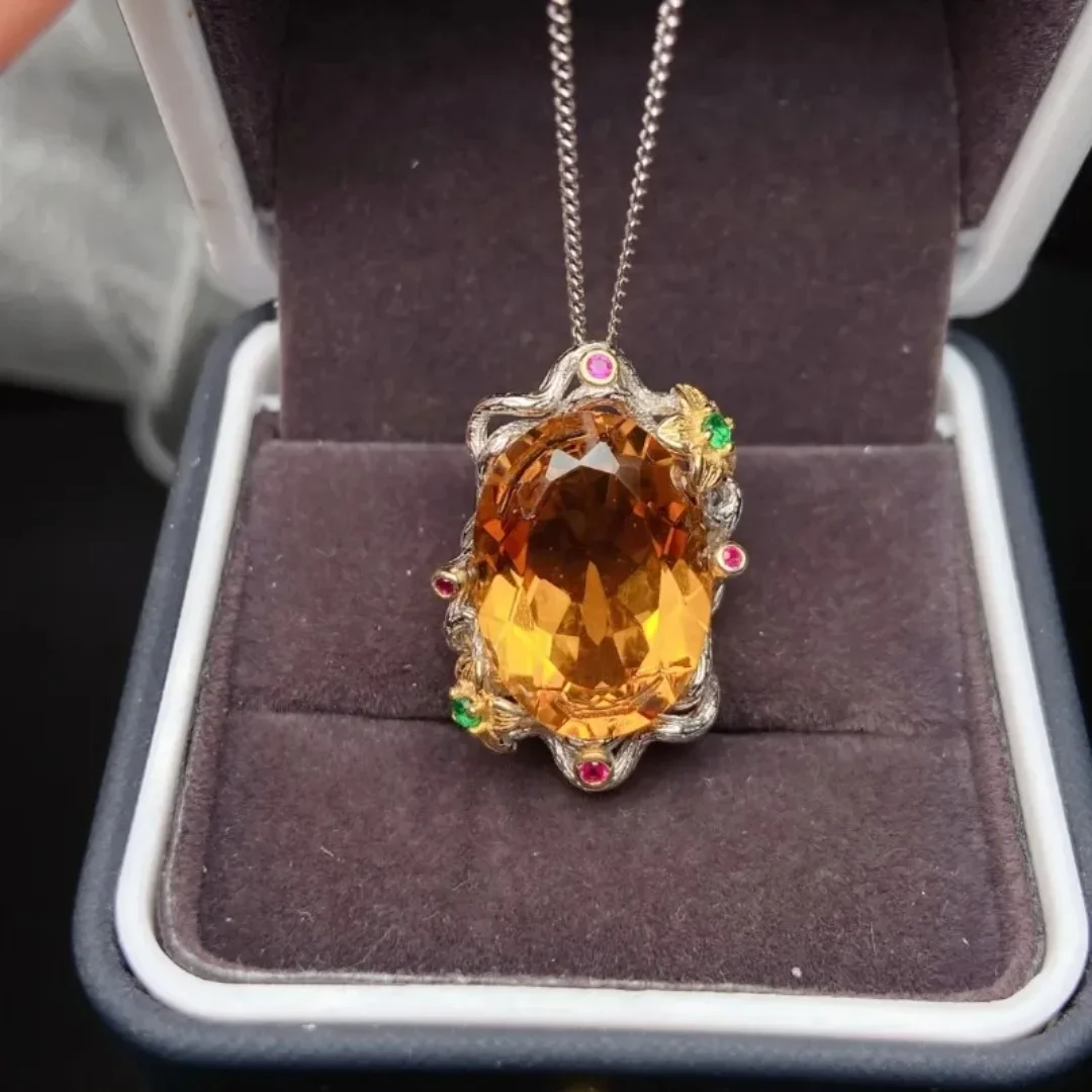 

13x18mm Big Size Natural Brazil Citrine Stone Pendant/charms with Silver 925 for Daily Wear Fine Jewelry