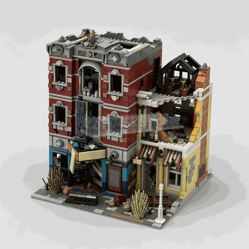 3011PCS Post-Apocalyptic Ruin Building MOC Model DIY Assembled Building Bricks Weathered Multi-Floor City Shop Scene Modular Toy