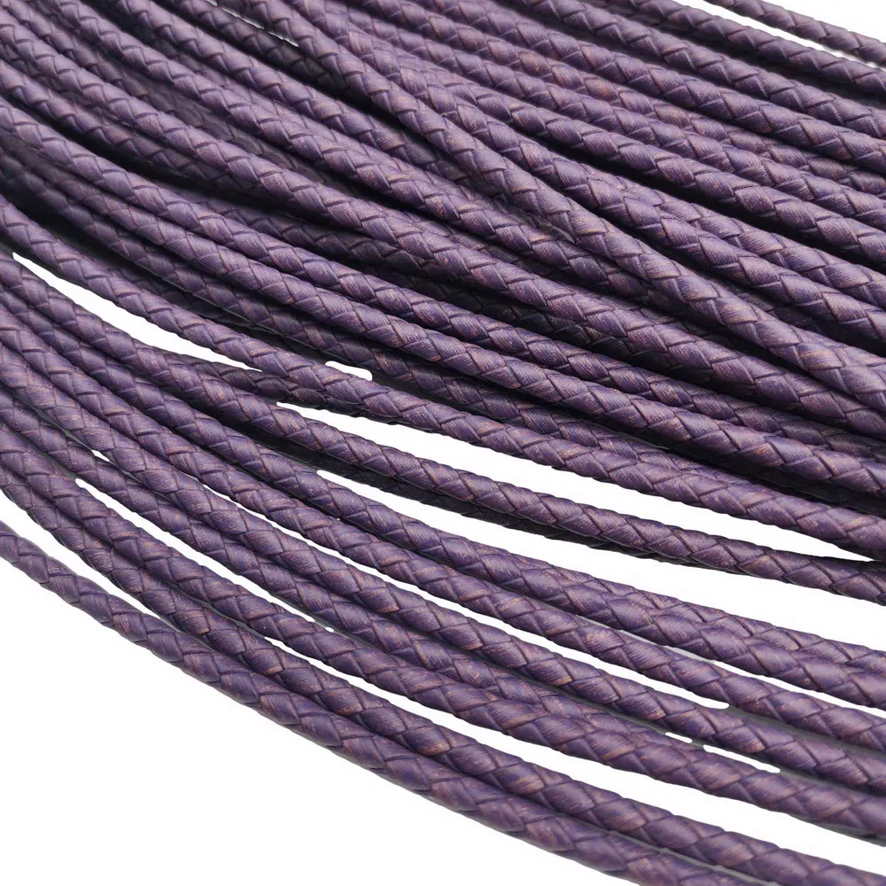 4mm Distressed Purple  Braided Leather Cords Woven Folded Genuine Leather Strap Jewelry Making Bolos Tie