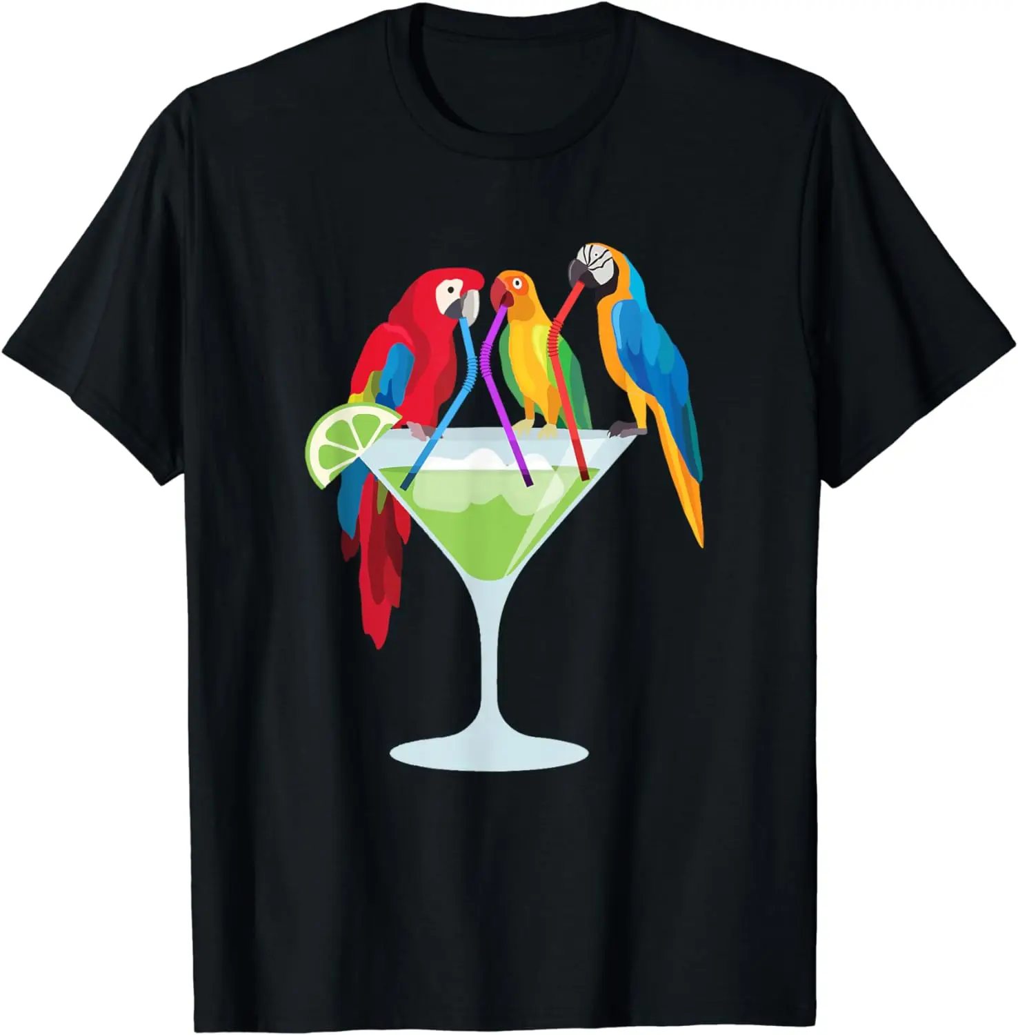 Parrots Drinking Margarita Tropical Vacation Hawaiian Birds T-Shirt for Men Women Oversized T Shirt Graphic Tee