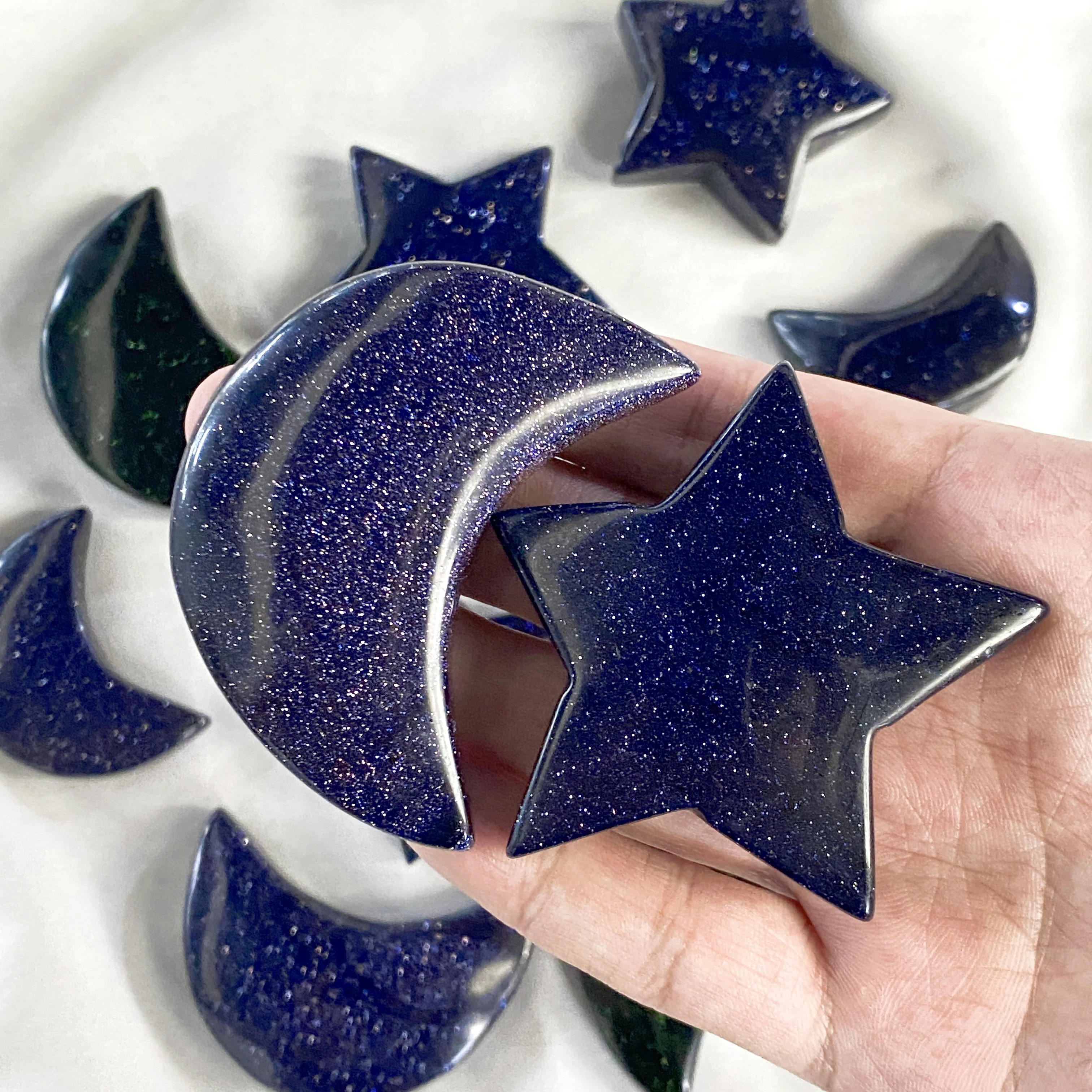 1PC Blue Sand Moon and Star Carving Stone, Stone Collections, Excellent Gifts, Family And Friends Gift, Home Decoration, DIY Dec