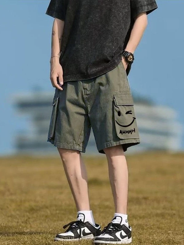 

American Casual Workwear Shorts Men's Summer Thin Fashion Straight Leg Loose Five-Quarter Pants Youth Active Style Polyester ...