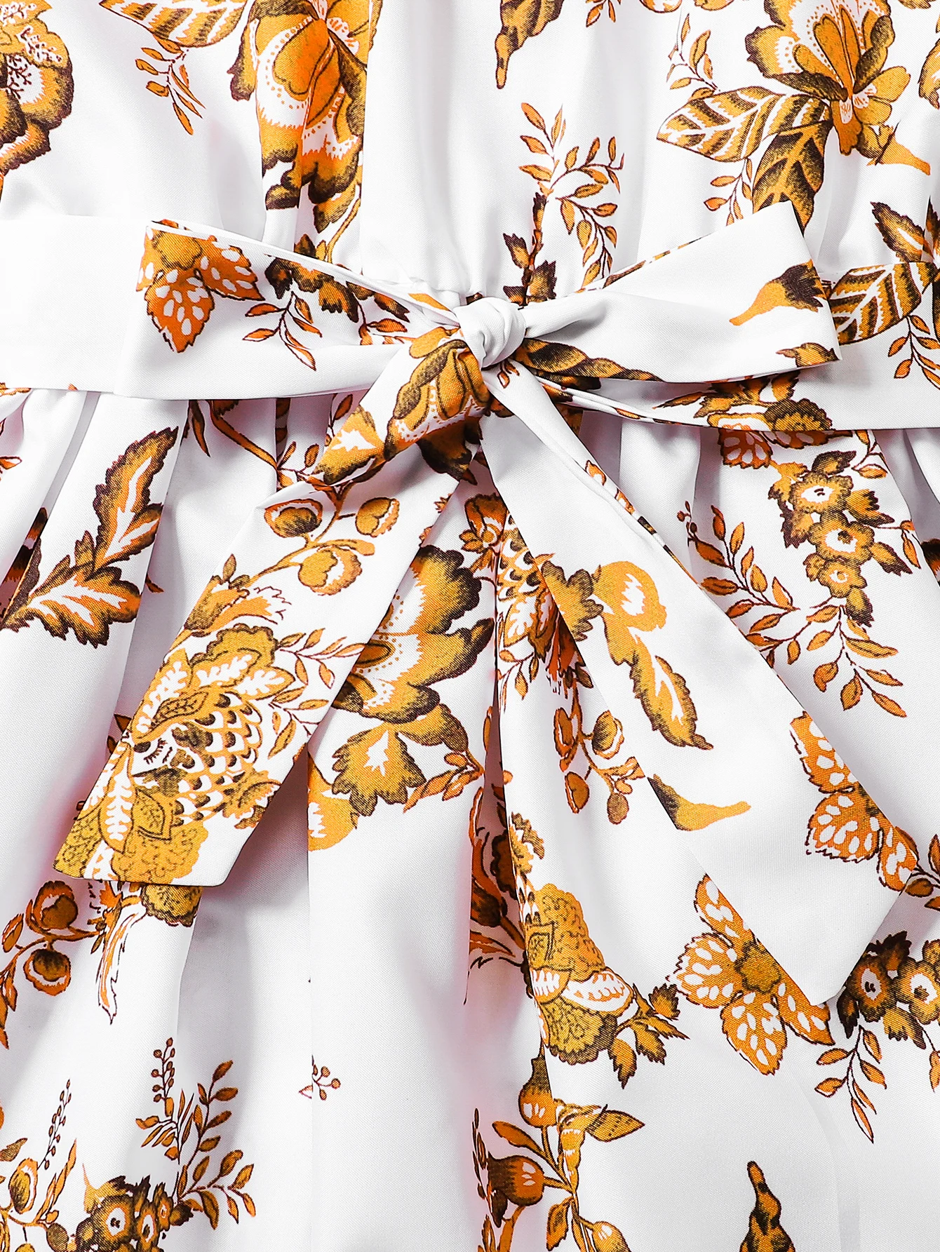 Must-have for summer: elegant floral printed white dress with belt design for vacation and daily wear
