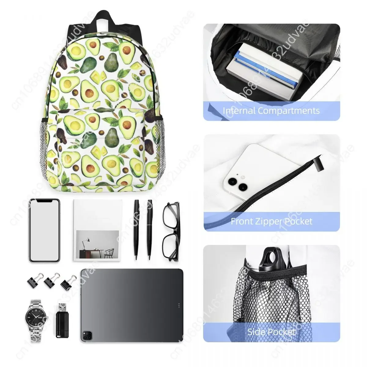 Watercolor Avocado Face Pattern Travel Backpack Men Women School Laptop Bookbag College Student Daypack Bags