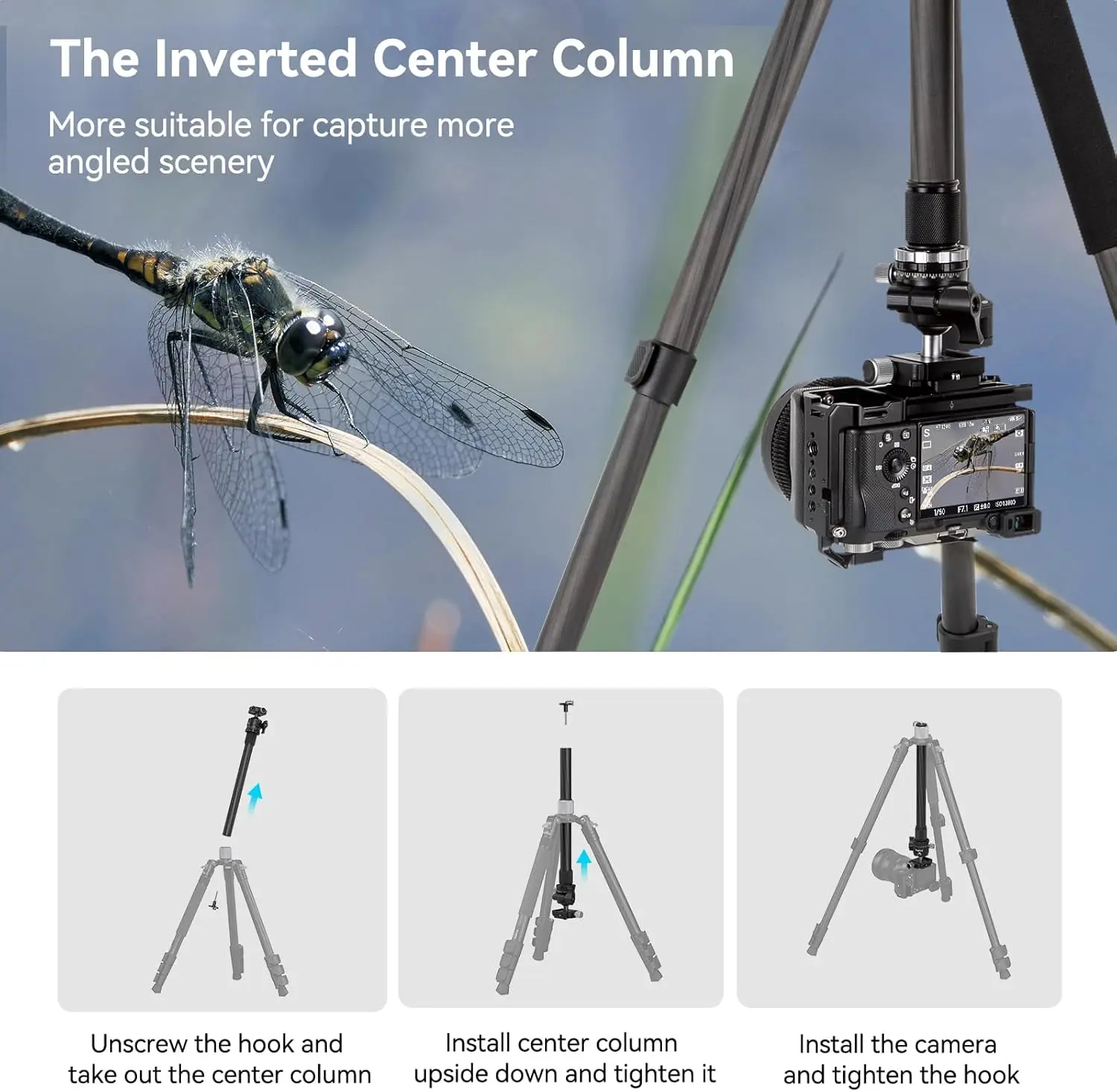 SmallRig AP-20 Carbon Fiber Tripod with Center Column Ball Head Quick Release Plate Compact Lightweight Tripod for DSLR Camera