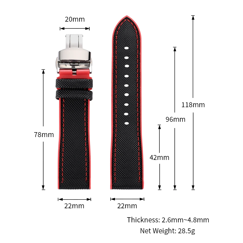 Nylon-Segeltuch-Gummi-Hybrid-Uhrenarmband 18/19/20/21/22/24mm für IWC, Tudor, Seiko, Omega mit Schmetterlingsverschluss – Detail 3