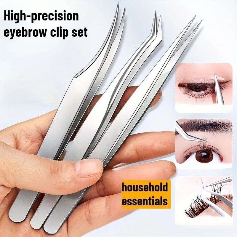 Set di pinzette professionali da 3 pezzi, strumenti per il trucco di nozze, kit di bellezza in acciaio inossidabile di precisione strumento per l'estensione delle ciglia per donna