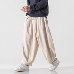Autumn Men Wide Leg Straight Pants Men Corduroy Solid Color Oversize Trousers Male Thick Warm Japen Style Streetwear Pants