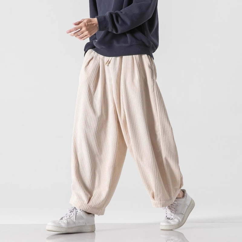 Autumn Men Wide Leg Straight Pants Men Corduroy Solid Color Oversize Trousers Male Thick Warm Japen Style Streetwear Pants