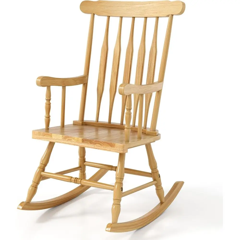 

Solid Rubberwood Outdoor Patio Rocking Chair - Natural Slat Back, Ideal for Garden, Poolside, Balcony, and Backyard.