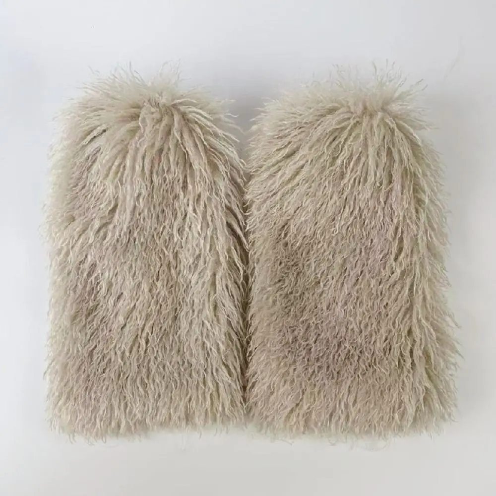 Harajuku Style Faux Fur Curly Furry Leg Warmers Y2K Solid Color Lolita Boots Cover Sweet 40cm Warm Knee Sleeve Autumn/Winter