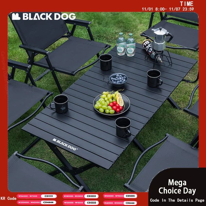 

BLACKDOG Black Aluminum Alloy Egg Roll Table Detachable Outdoor Folding Picnic Table Portable Furniture Outdoor Gathering Tool